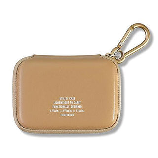 HIGHTIDE beige zip utility case with key carabiner, front view with logo