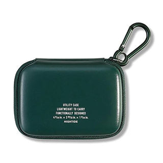 HIGHTIDE green zip utility case with key carabiner, front view with logo