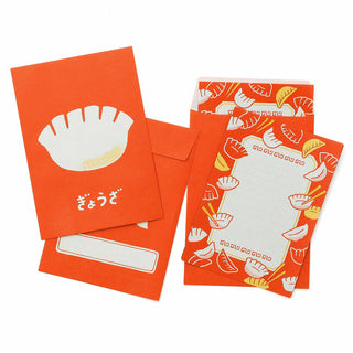 Orange retro letter set cards with dumpling and tiger-patterned cafe scene