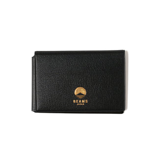 Black card case with BEAMS Japan logo on front, smooth textured surface