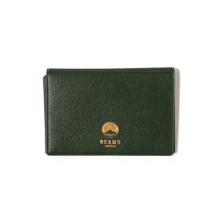 Green card case with BEAMS Japan logo on front, smooth textured surface