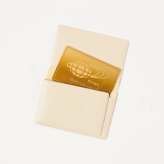 Cream card case with gold BEAMS graphic patch and card slot panel