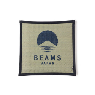 Hagihara x BEAMS Japan cushion in navy: square woven cover with BEAMS JAPAN logo