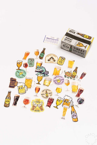 Sticker seal box with assorted beer drink stickers and small boxed set