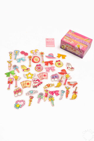 Sticker seal box with assorted cute pastel accessory stickers and pink box