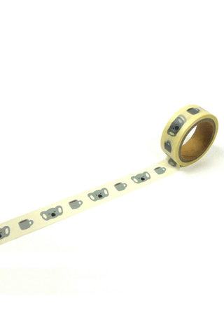 Koala-themed masking tape roll with patterned strip, light beige tape and animal faces