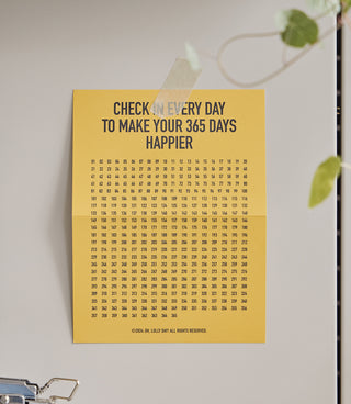 Diary notebook insert with yellow calendar grid and heading “CHECK IN EVERY DAY”.