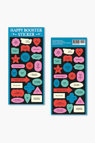 Colorful motivational sticker sheet with hearts, stars, flowers, and short quotes