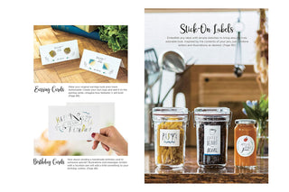 Writing guide book open to label ideas with jars and handwritten notes
