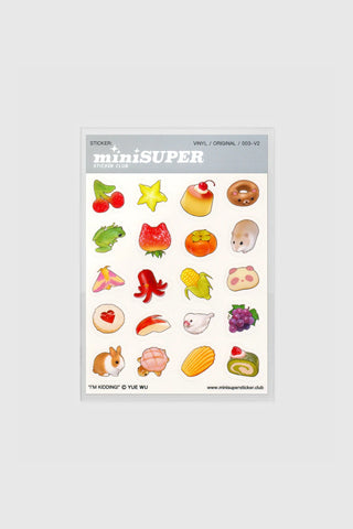 I'm Kidding clear sticker sheet with mini icons: food, stars, animals, hearts