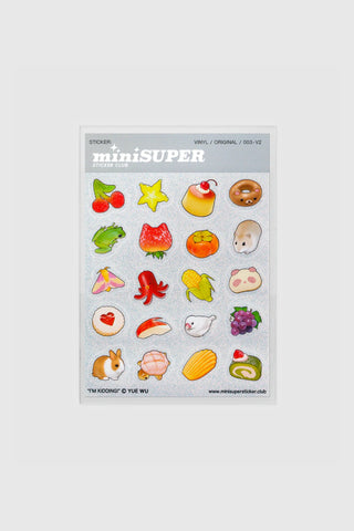 Glitter sticker sheet with assorted mini food and animal shapes