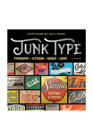 Typographic graphic poster cover with multicolor collage of badges and logos