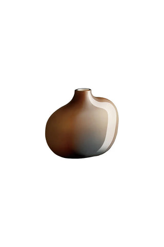 Brown glass vase with rounded body and short neck, matte finish
