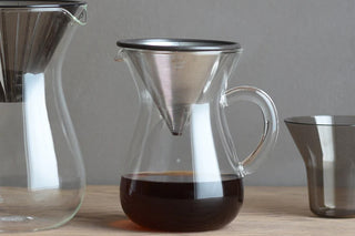 Stainless coffee carafe with cone filter dripper and side cups