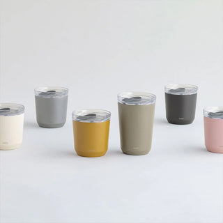 KINTO TO GO tumblers with clear lids in multiple colors, grouped view