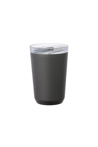 Black to-go tumbler with clear lid and drinking spout