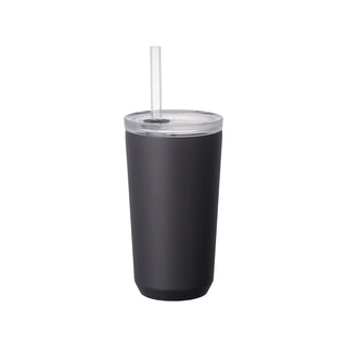 Black insulated to-go tumbler with straw and clear lid, 480 ml