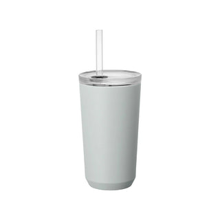 Ice gray insulated tumbler with straw and clear lid, 480 ml capacity