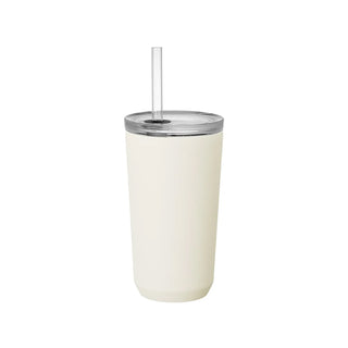 White insulated 480 ml tumbler with clear lid and straw
