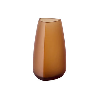 KINTO TRE amber glass vase with flared rim and curved tapered shape on a white background.