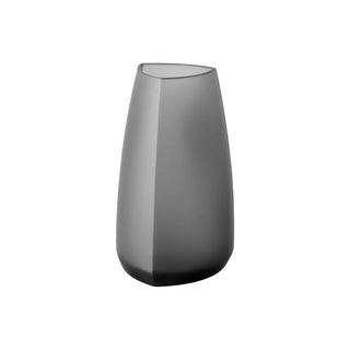 KINTO TRE smoke glass vase with flared rim and curved tapered shape on a white background.
