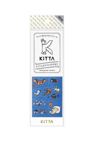 KITTA stamp-style washi tape set with cute animal patterns, two rolls in package