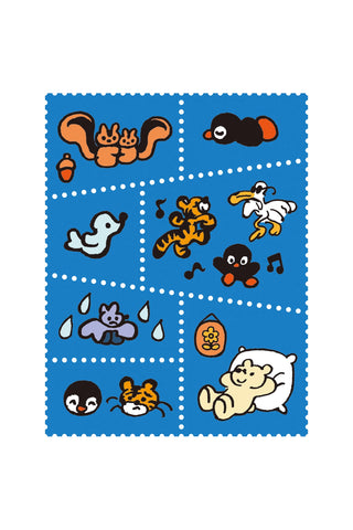 Blue animal-pattern washi tape sheet with cats and dogs illustrations in a dotted grid