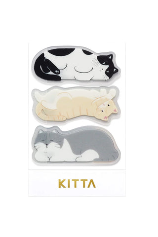Washi tape die-cut cat stickers set with black, cream, and gray sleeping cats
