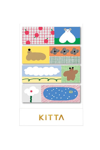 Washi tape set on card, assorted animal and cloud patterns in blue, red, green
