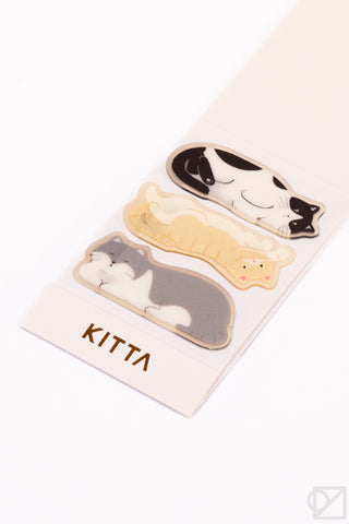Washi tape die-cut cat sticker set on KITTA card, black/cream/gray cats