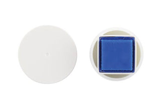 Glue stick refill with white cover and blue square adhesive pad