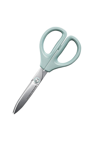 Blue nonstick scissors with loop handles and sharp pointed blades