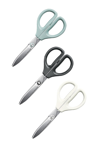 Blue nonstick scissors with rounded loop handles and pointed stainless blades