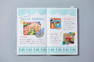 Blue tulip garden stamp design on a board
