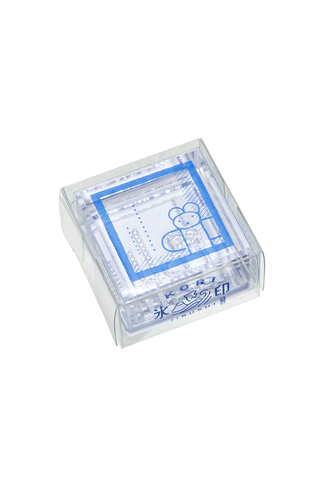 KORI JIRUSHI large clear stamp with blue window sill bear design, in plastic case