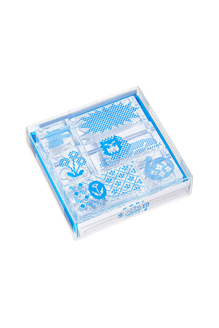Clear stamp set with dot pixel patterns, transparent blocks and small icon designs