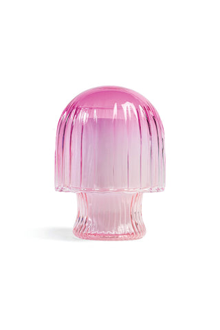 Pink glass mushroom candle cloche with rounded dome and ribbed sides