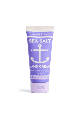 Swedish Dream sea salt hand cream tube, lavender-scented, purple squeeze tube