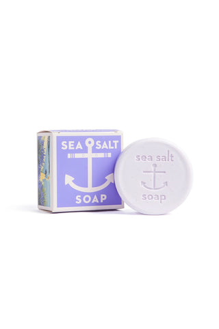 Kala lavender sea salt soap bar with purple box and round bar
