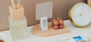 Misty pink and blue mini clip sticky notes on a small display stand
