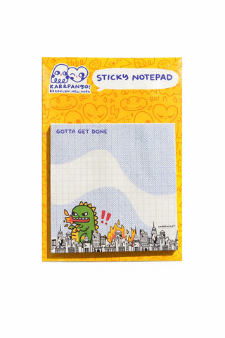 Sticky notepad with yellow cover and blue label, text 'GOTTA GET DONE'.