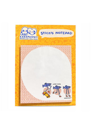 Karepango sticky notepad with orange border and fishy character notes on white pad