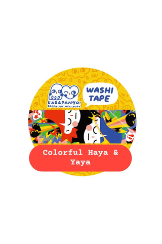 Colorful Haya & Yaya washi tape roll with illustrated characters and Washi Tape label