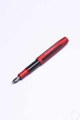 Kaweco AC Sport fountain pen in red with black grip and visible steel nib tip