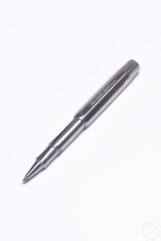 Kaweco AL Sport rollerball pen in raw aluminum, capped, side view