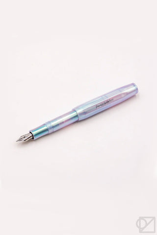 Iridescent pearl fountain pen with metal nib and iridescent blue body