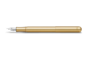 Brass fountain pen with medium nib, streamlined barrel and clip
