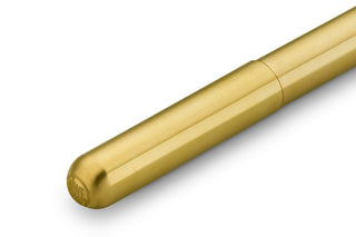 Brass fountain pen end cap with logo, smooth cylindrical body