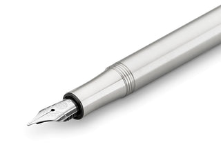 Liliput fountain pen nib close-up, silver nib with black section and ring
