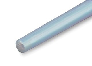 Iridescent pearl rollerball pen end with circular detailing, light-blue translucent barrel